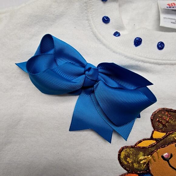 Vintage Scarecrow Sweatshirt Hanes Blue Bow White Youth M Fall Sweater 90s - Picture 4 of 13